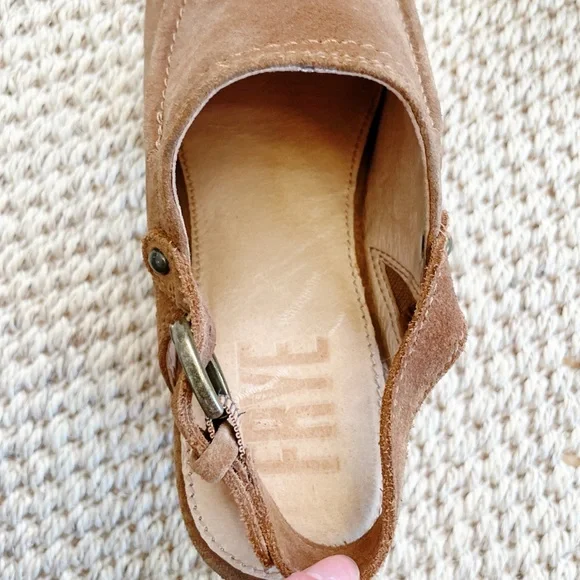 Frye Jessica clog in brown -Brown Suede Wooden Clog Heels - Women's 6 - Picture 3 of 8